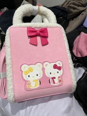 Hello Kitty Pink Faux-Shearling Kids Handbag with Bow Accent